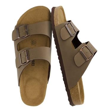Imagem de CUSHIONAIRE Sandália masculina Lane Cork, fivela ajustável, confortável, para homens, palmilha de couro legítimo, sandálias masculinas, Nobuck marrom, 42