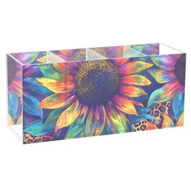 Imagem de TSENQUE Porta-canetas coloridas de girassol com estampa de animais e lápis de acrílico, pincel de maquiagem