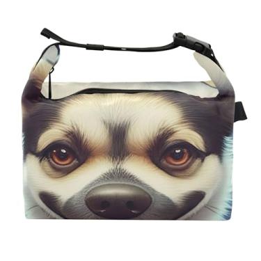 Imagem de TSENQUE Lancheira personalizada de cachorro fofo com chapéu de Papai Noel para trabalho, bolsa de almoço isolada, portátil, personalizada, lancheira para trabalho