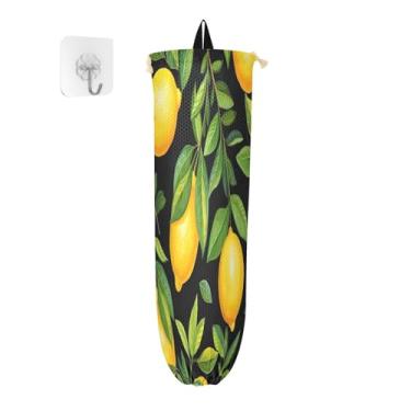 Imagem de 2 pacotes de limões amarelos e folhas, dispensador de sacolas de supermercado, organizador de sacolas plásticas, organizador de sacolas plásticas de cozinha