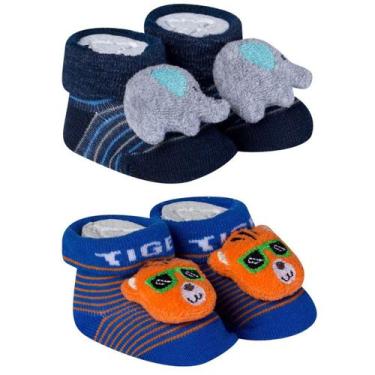 Imagem de Kit 2 Meias Sapatinho Pantufa Bebê Saída Maternidade Recém Nascido Men