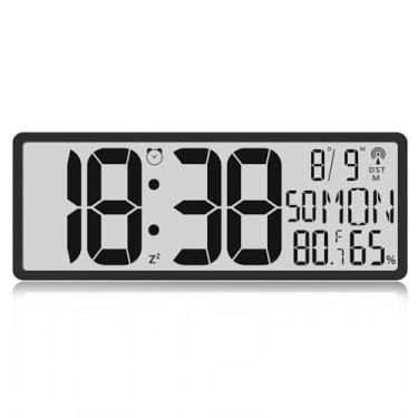 Imagem de Relógio de mesa atômico LCD digital, tela de 7,8 polegadas com hora, data, temperatura, umidade, alarme, soneca, horário de verão, fuso horário para casa, escritório (sem luz de fundo)