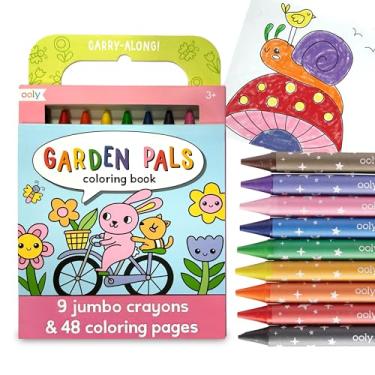 Imagem de Ooly Kit de arte de viagem, atividades de primavera e Páscoa para crianças com 9 giz de cera jumbo e 48 páginas temáticas para colorir e capa para criação de arte de viagem fácil - Garden Pals