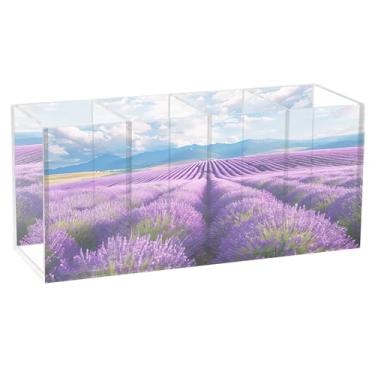 Imagem de TSENQUE Porta-canetas de desenho animado personalizado para cenários de arte de mesa, campos de lavanda Provença, suporte de pincel de acrílico, copos de lápis de papelaria