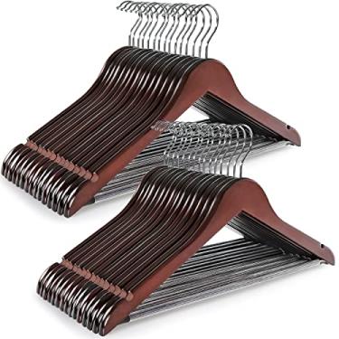 Imagem de TOPIA HANGER Wooden Coat Hangers 30 Pack, Cherry Wood Suit Hangers with Non Slip Pants Bar, 360° Swivel Hook and Shoulder Notches for Camisole, Jacket, Pants, Smooth Finish Clothes Hangers - CT34M30