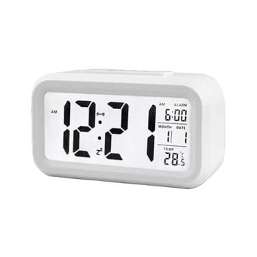 Imagem de Relógio Despertador Digital Porquinho LED Multifuncional | Display com Hora Data Temperatura Timer de Mesa para Quarto Escritório(Branco Liso)