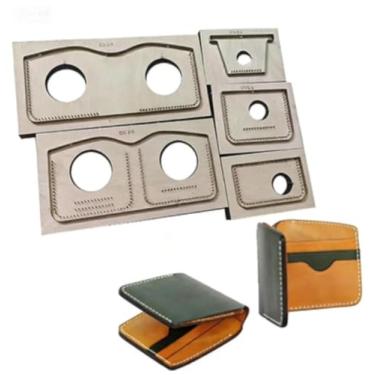 Imagem de YJIUYUANQ Conjunto de estêncil de bandeja de madeira, moldes de corte de couro e modelos para ferramentas artesanais DIY - Carteira
