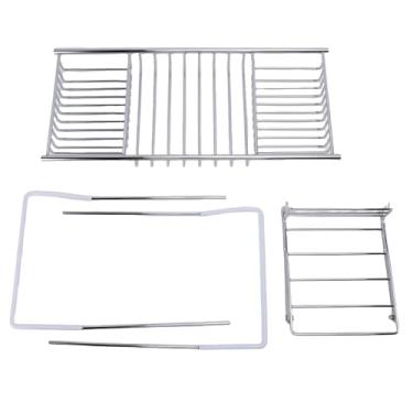 Imagem de Bandeja de banheira de chuveiro de aço inoxidável expansível sobre o rack de banheira com suporte de telefone para bolas de banho de shampoo de sabão (Prata)
