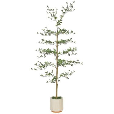 Imagem de FEELEAD Oliveira preta sintética de 1,8 m – árvore feminina sombria artificial realista com vaso interno oliveiras pretas falsas com ramos naturais e folhas realistas para decoração de sala de estar e