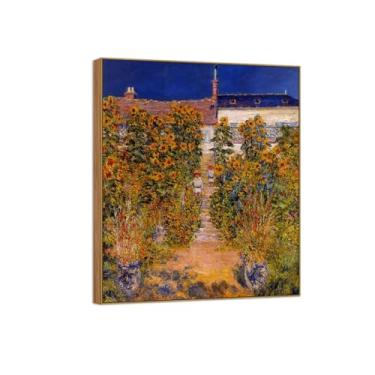 Imagem de BMZFYBS Claude Monet Famosas Impressões em Tela de Parede Prontas para Pendurar Jardim em Vetheuil - Pintura de Moldura de Madeira para Decoração de Sala de Estar 50 x 60 cm 20 x 24 pol