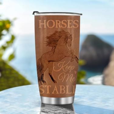 Imagem de Copos isolados para viagem caneca de café garrafa de água 590 ml homens quentes e frios estilo cavalos alça de metal gelado presentes para mulheres, homens, meninos, meninas, Natal, aniversário, dia