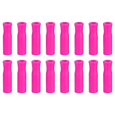 Imagem de 16 pontas de canudo de silicone, capas de palha de metal, pontas de canudos reutilizáveis macias adequadas para canudos de aço inoxidável OD de 1/3 polegadas (8 mm), rosa