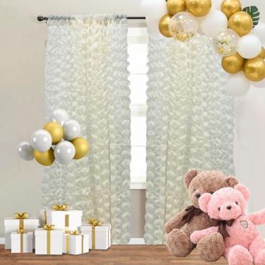 Imagem de Cenário de tule ondulado 3D, fundo fotográfico de voile com babados de 2,5 x 2,5 m para estúdio de retratos de chá de bebê, decoração de festa romântica (Lvory)