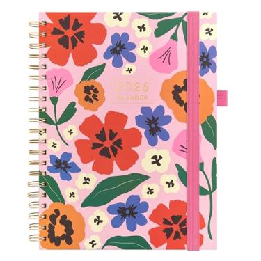 Imagem de Agenda 2026 com padrão, tamanho A4 diário, semanal e 18 meses, agenda diária, abas mensais, papel grosso de 100 g/m² (florais elegantes)