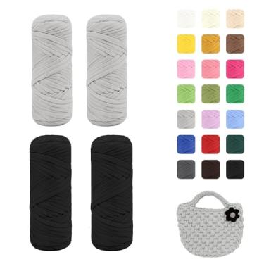 Imagem de Maxee Pacote com 4 fios de camiseta premium (200 g/75 m cada), fio de fita macia para crochê e tricô - cor intensiva e fácil de cuidar