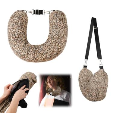 Imagem de Travesseiro de viagem acolchoado com roupas, travesseiro de viagem macio para pescoço transformável, pano expansível para viagem, carro, casa, escritório, voo (estampa de leopardo)