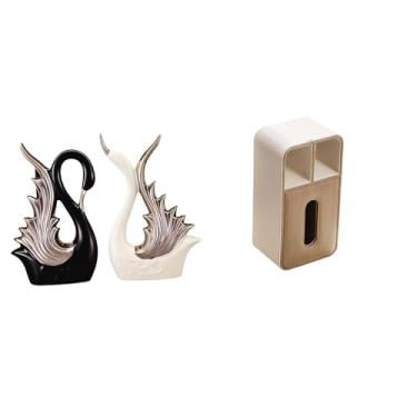 Imagem de Whtkoph Estatuetas de Cisne, Escultura em Cerâmica, Enfeite de Mesa, Porta-guardanapos para Lareira, Dispensador de Lenços de Papel, Caixa de Lenços de Papel
