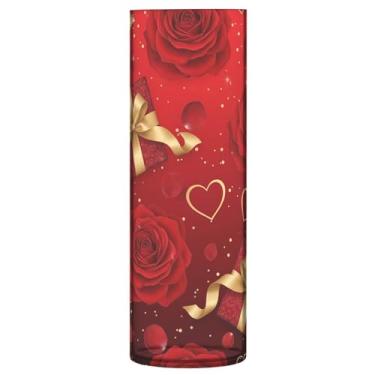 Imagem de CEBUGI Vaso de flores com elementos do Dia dos Namorados, 10 x 30 cm, vaso cilíndrico para flores, vaso transparente inquebrável para decoração de casa de festa de casamento