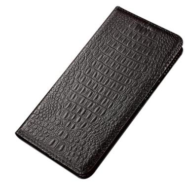 Imagem de FWYANZH Capa de couro genuíno para iPhone 16E, capa flip luxuosa textura de crocodilo carteira suporte para cartão capa de proteção de corpo inteiro, preta, 16E