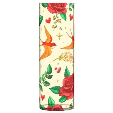Imagem de CEBUGI Vaso de flor rosa pássaro 10 cm x 30 cm Vaso cilíndrico para flores, vaso transparente inquebrável para decoração de casa de festa de casamento