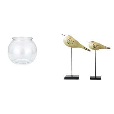 Imagem de Whtkoph Pequeno Aquário Transparente em Formato de Vaso, Decoração de Mesa de Escritório com Estátuas de Pássaros de Madeira, Figuras de Animais, Decoração Mo