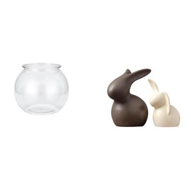 Imagem de Whtkoph Vaso de Cerâmica Transparente em Formato de Aquário, Ornamento para Mesa de Escritório, Decoração para Casa, Pequeno Aquário Redondo, Móvel