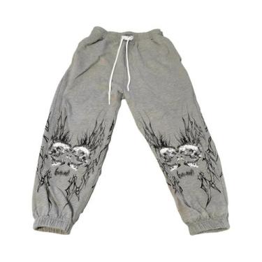 Imagem de Calças De Moletom Estampadas Em 3D Com Grafite De Caveira Dupla Gótica