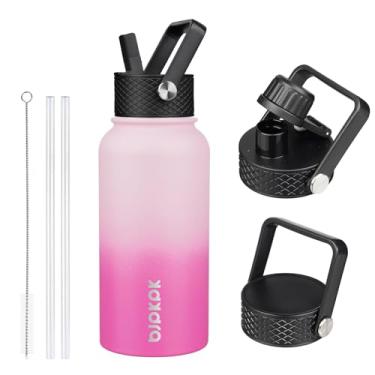 Imagem de BJPKPK Garrafas de Água Isoladas com Tampa de Palha, Aço Inoxidável 18/8 de Grau Alimentício, 765 ml, À Prova de Vazamento, Mantém Frio e Quente, Rosa, Garrafas de Água Esportivas