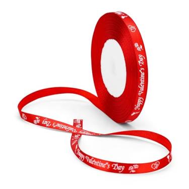 Imagem de Rolo de fita de feliz dia dos namorados, fita de poliéster vermelha de 45 m para embrulho de presente, casamento, aniversário, artesanato, flores e decorações de férias