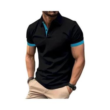 Imagem de Camisa polo de manga curta slim fit colorida masculina, streetwear est