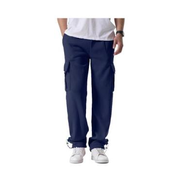 Imagem de Calças De Moletom Masculinas Largas Com Cordão Ajustável, Corte Reto, 