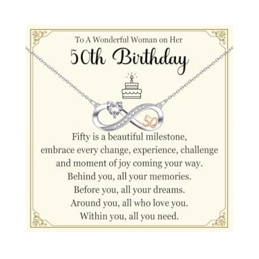 Imagem de DKKV Presentes de aniversário 30, 40, 50, 60, 70, 80 anos, para mulheres, colar e joias, Banhado a latão com ouro 18K, Zircão