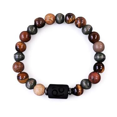 Imagem de Pulseira unissex com contas de olho de tigre do zodíaco | Pulseira de casal feita à mão para homens e mulheres | Presente de joias de amizade astrologia, One Size, Cristal, Sem Pedra Preciosa