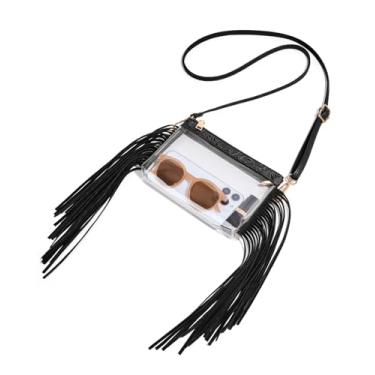 Imagem de Unilily Bolsa transparente para eventos em estádios, bolsa pequena transparente aprovada para estádios para mulheres, bolsa transversal para shows e esportes, Franja em relevo preta