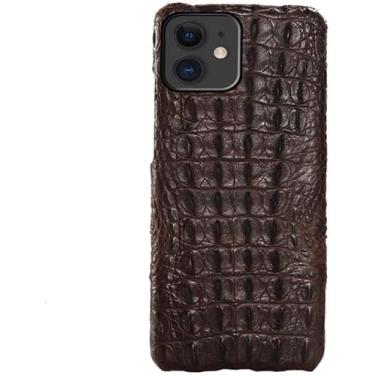 Imagem de KKFAUS Capa de celular de luxo masculina, proteção de telefone de couro de crocodilo capa à prova de choque para iPhone 11 (Cor: marrom, Tamanho: espinha dorsal)