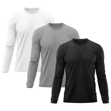 Imagem de Kit 3 Camisetas Masculina Proteção Solar Uv Manga Longa Segunda Pele -