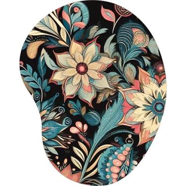 Imagem de Mouse Pad Ergonômico Gota Flores Artísticas Azul e Bege Fundo Preto