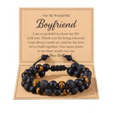 Imagem de HGDEER Pulseira masculina ajustável com contas de pedra natural - significativo Dia dos Namorados, Dia dos Pais, aniversário, Natal, presentes para marido e namorado, one-size, Pedra, Sem Pedra