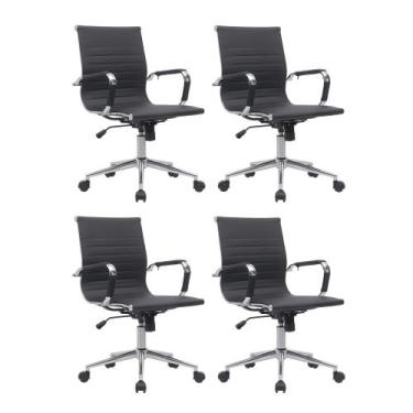 Imagem de Cadeira Escritório Diretor Eames em Couro - Preta - Inova Office, 4 un