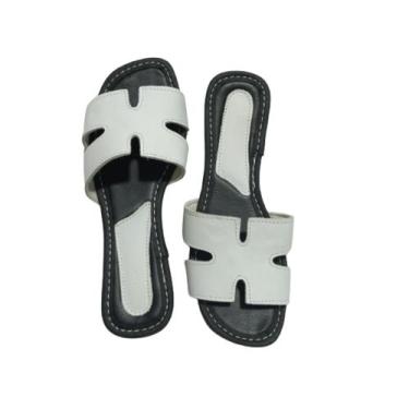 Imagem de Rasteirinhas H sandálias femininas em COURO, Branco, 35