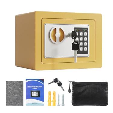 Imagem de Luocute Mini Cofre à Prova de Fogo Com Bolsa para Documentos, Cofre de Segurança de Metal Com de Alarme Duplo e Chave Sobressalente, para Documentos de Joias Em Dinheiro, Montado na (Champanhe Ouro)