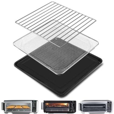 Imagem de GCQ 3 peças de acessórios de fritadeira a ar para Ninja Foodi SP101 SP100 SP1001C, conjunto de bandeja de grelha de 33 x 33 cm, peças de reposição de aço inoxidável, lavável na lava-louças