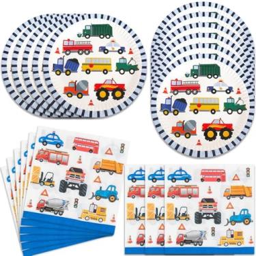 Imagem de ZPMC 40 peças de decoração de festa de veículo de transporte pratos e guardanapos de papel para 20 convidados tema de caminhão para chá de bebê, decorações de festa de aniversário