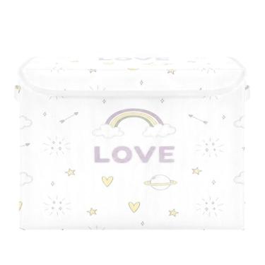 Imagem de Wassud Cestos de armazenamento dobráveis com tampas, nuvem de coração, cestas organizadoras de tecido dobráveis para armário, decoração sazonal de casa 40 x 30 x 30 cm