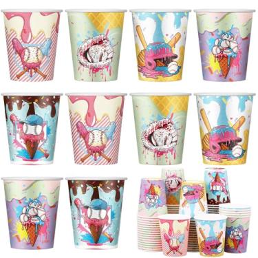 Imagem de Tanlade 100 peças de copos de sorvete de 255 g copos de papel descartáveis sorvete gotejamento beisebol decoração de festa de aniversário suprimentos para meninas meninos aniversário chá de bebê