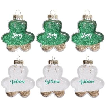 Imagem de DN DECONATION Decorações de Dia de São Patrício, ornamentos de trevo para árvore, mini trevo, bola pendurada verde irlandês da sorte para o dia de São Patrício, enfeites de vidro com glitter para