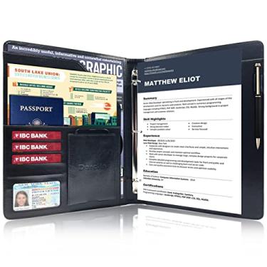 Imagem de Darolin Pasta de negócios/currículo com fichário de 3 anéis, organizador de entrevistas/conferências/documentos jurídicos, portfólio de couro para mulheres/homens - preto