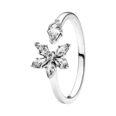 Imagem de Anel Feminino De Prata Esterlina 925 Com Coração E Flor, Tamanhos 6-9,