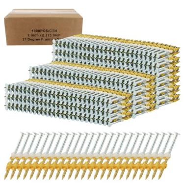 Imagem de AOKLIT Pregos de moldura de 21 graus, 1000 pregos de moldura galvanizados, 5 cm x 0,113 cm de haste de anel de cabeça plana D para todas as molduras de madeira tratada com pressão