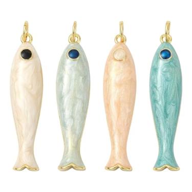 Imagem de UR URLIFEHALL 4 peças, pingentes de peixe esmaltado de latão de 4 cores, banhado a ouro 18 K, pingente de animal marinho para fazer você mesmo, pulseira, colar, brincos, joias